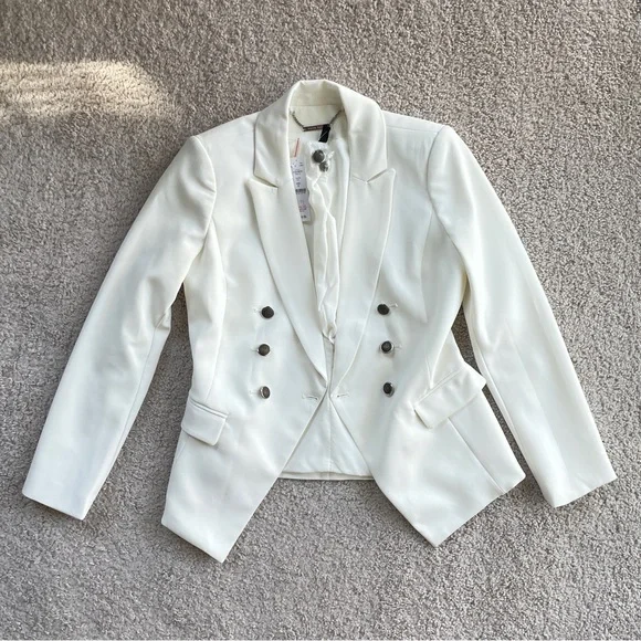 White House Black Market Ivory White Double Breasted Blazer Suit Jacket Size 0 - Picture 4 of 17